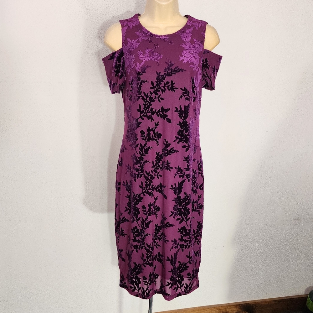 Calvin Klein Dress Velvet Burnout Sheath Purple Size 4 - Picture 10 of 13
